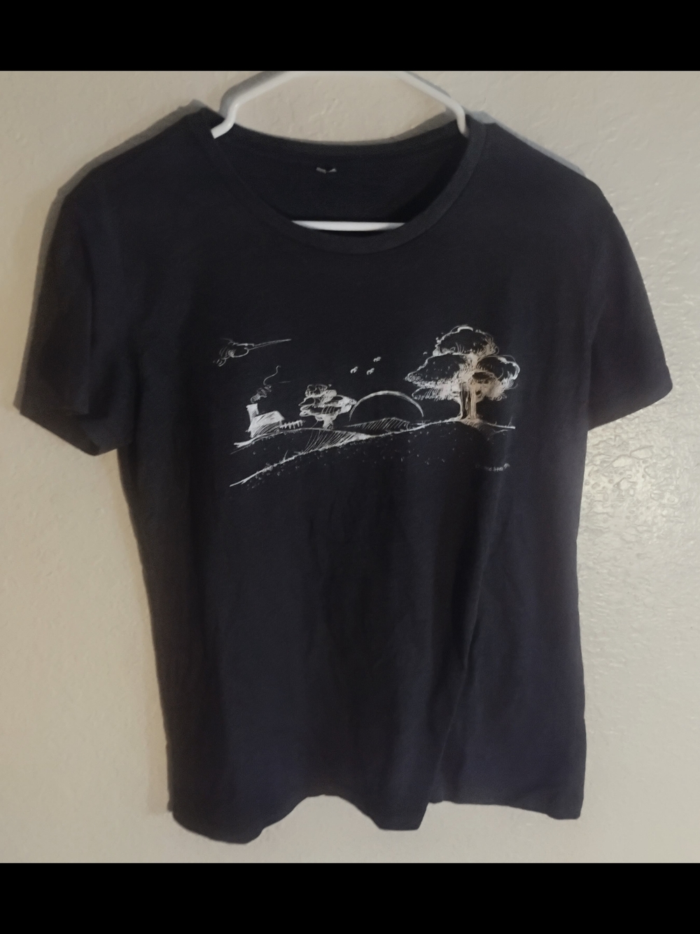 Black Graphic Tee with White Landscape Print